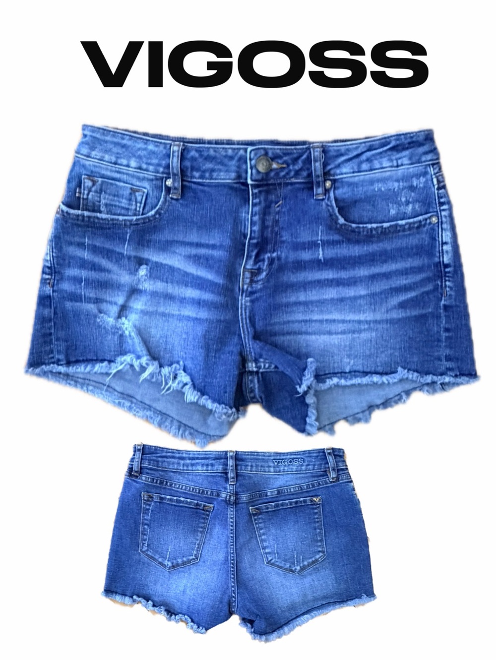 Vigoss Marlsy Blue Distressed Denim Shorts Size 27
